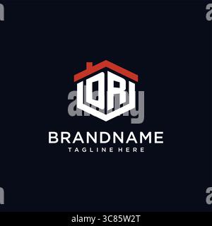 Initial letter DR logo with home roof hexagon shape design ideas vector graphic vector graphic Stock Vector