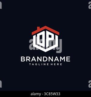 Initial letter DP logo with home roof hexagon shape design ideas vector graphic vector graphic Stock Vector