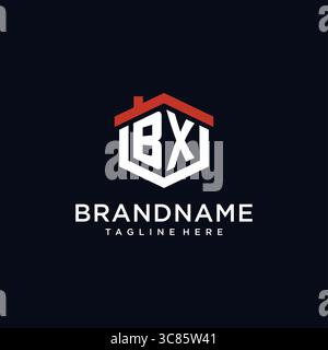 Initial letter BX logo with home roof hexagon shape design ideas vector graphic vector graphic Stock Vector