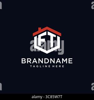 Initial letter FT logo with home roof hexagon shape design ideas vector graphic vector graphic Stock Vector