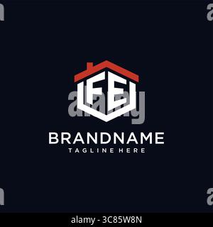 Initial letter FE logo with home roof hexagon shape design ideas vector graphic vector graphic Stock Vector