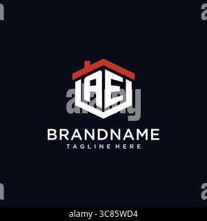Initial letter AE logo with home roof hexagon shape design ideas vector graphic vector graphic Stock Vector