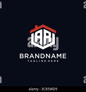 Initial letter AR logo with home roof hexagon shape design ideas vector graphic vector graphic Stock Vector