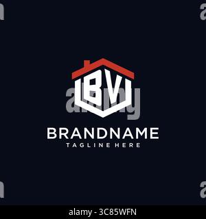 Initial letter BV logo with home roof hexagon shape design ideas vector graphic vector graphic Stock Vector