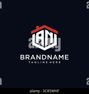 Initial letter AN logo with home roof hexagon shape design ideas vector graphic vector graphic Stock Vector