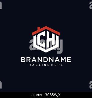 Initial letter CH logo with home roof hexagon shape design ideas vector graphic vector graphic Stock Vector