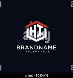 Initial letter HI logo with home roof hexagon shape design ideas vector graphic vector graphic Stock Vector