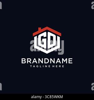 Initial letter GO logo with home roof hexagon shape design ideas vector graphic vector graphic Stock Vector