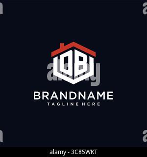 Initial letter DB logo with home roof hexagon shape design ideas vector graphic vector graphic Stock Vector