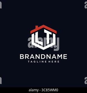Initial letter LT logo with home roof hexagon shape design ideas vector graphic vector graphic Stock Vector