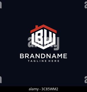 Initial letter BU logo with home roof hexagon shape design ideas vector graphic vector graphic Stock Vector