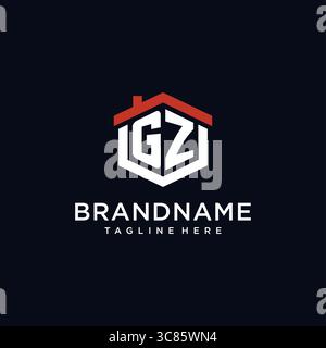 Initial letter GZ logo with home roof hexagon shape design ideas vector graphic vector graphic Stock Vector