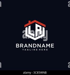 Initial letter LR logo with home roof hexagon shape design ideas vector graphic vector graphic Stock Vector