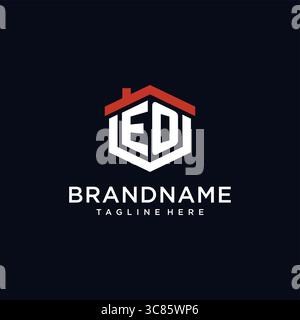 Initial letter EO logo with home roof hexagon shape design ideas vector graphic vector graphic Stock Vector