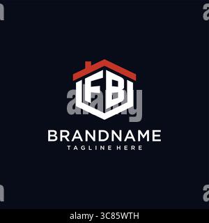 Initial letter FB logo with home roof hexagon shape design ideas vector graphic vector graphic Stock Vector