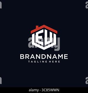 Initial letter EU logo with home roof hexagon shape design ideas vector graphic vector graphic Stock Vector