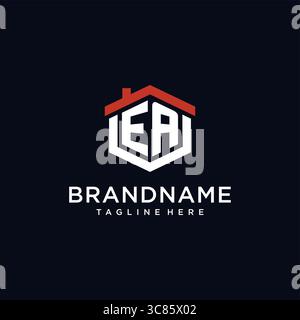 Initial letter EA logo with home roof hexagon shape design ideas vector graphic vector graphic Stock Vector