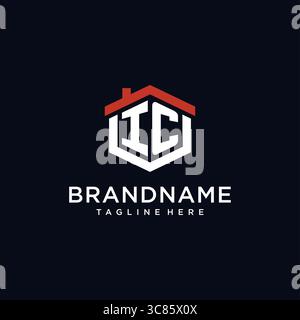 Initial letter IC logo with home roof hexagon shape design ideas vector graphic vector graphic Stock Vector