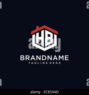 Initial letter HB logo with home roof hexagon shape design ideas vector graphic vector graphic Stock Vector