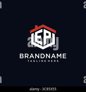 Initial letter EP logo with home roof hexagon shape design ideas vector graphic vector graphic Stock Vector