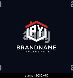 Initial letter PY logo with home roof hexagon shape design ideas vector graphic vector graphic Stock Vector