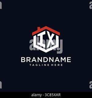 Initial letter IX logo with home roof hexagon shape design ideas vector graphic vector graphic Stock Vector