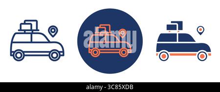 Icons showing travel cars and road trip symbols for vacations and self-driving tours. Stock Vector