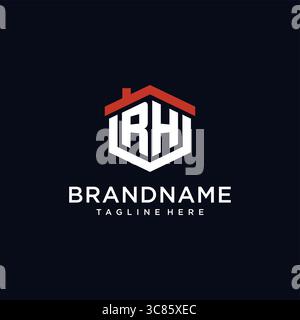 Initial letter RH logo with home roof hexagon shape design ideas vector graphic vector graphic Stock Vector