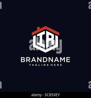 Initial letter IR logo with home roof hexagon shape design ideas vector graphic vector graphic Stock Vector