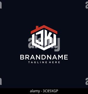 Initial letter JK logo with home roof hexagon shape design ideas vector graphic vector graphic Stock Vector