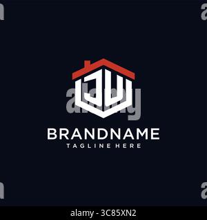 Initial letter JU logo with home roof hexagon shape design ideas vector graphic vector graphic Stock Vector