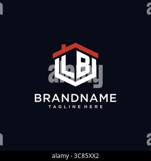 Initial letter LB logo with home roof hexagon shape design ideas vector graphic vector graphic Stock Vector