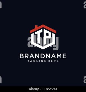 Initial letter TP logo with home roof hexagon shape design ideas vector graphic vector graphic Stock Vector