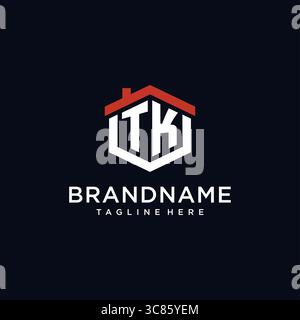 Initial letter TK logo with home roof hexagon shape design ideas vector graphic vector graphic Stock Vector