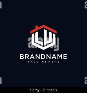 Initial letter LW logo with home roof hexagon shape design ideas vector graphic vector graphic Stock Vector