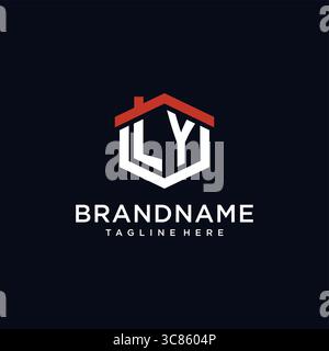 Initial letter LY logo with home roof hexagon shape design ideas vector graphic vector graphic Stock Vector