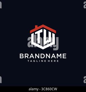 Initial letter TW logo with home roof hexagon shape design ideas vector graphic vector graphic Stock Vector