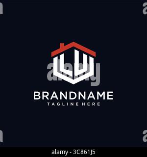 Initial letter LU logo with home roof hexagon shape design ideas vector graphic vector graphic Stock Vector