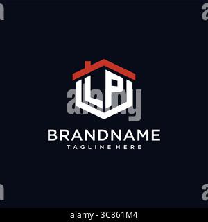 Initial letter LP logo with home roof hexagon shape design ideas vector graphic vector graphic Stock Vector
