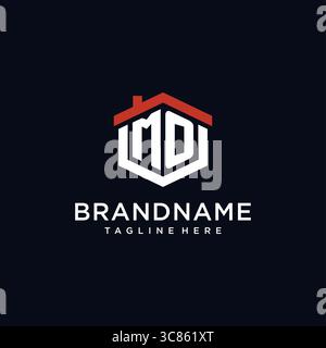Initial letter MO logo with home roof hexagon shape design ideas vector graphic vector graphic Stock Vector