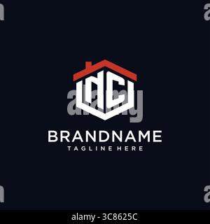 Initial letter NC logo with home roof hexagon shape design ideas vector graphic vector graphic Stock Vector
