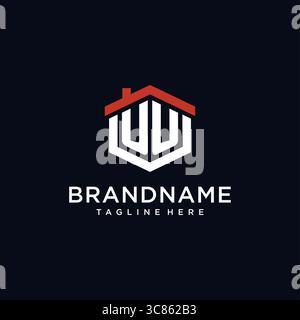 Initial letter UU logo with home roof hexagon shape design ideas vector graphic vector graphic Stock Vector