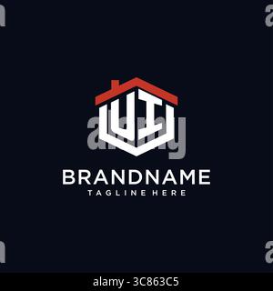 Initial letter UI logo with home roof hexagon shape design ideas vector graphic vector graphic Stock Vector