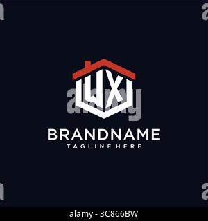 Initial letter WX logo with home roof hexagon shape design ideas vector graphic vector graphic Stock Vector