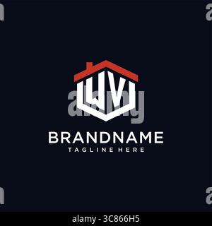 Initial letter WV logo with home roof hexagon shape design ideas vector graphic vector graphic Stock Vector