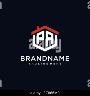 Initial letter PA logo with home roof hexagon shape design ideas vector graphic vector graphic Stock Vector