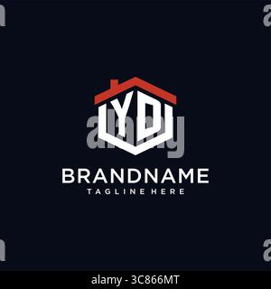 Initial letter YD logo with home roof hexagon shape design ideas vector graphic vector graphic Stock Vector