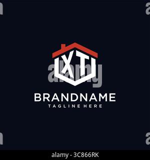 Initial letter XT logo with home roof hexagon shape design ideas vector graphic vector graphic Stock Vector
