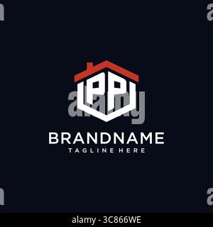 Initial letter PP logo with home roof hexagon shape design ideas vector graphic vector graphic Stock Vector