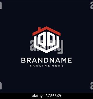Initial letter QQ logo with home roof hexagon shape design ideas vector graphic vector graphic Stock Vector